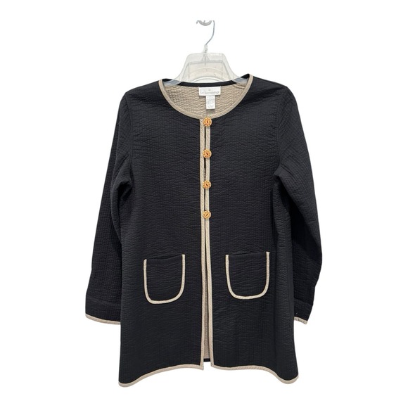 Soft‎ Surroundings Jacket Womens Large Black Tan Reversible Cotton Button Up - Picture 1 of 11